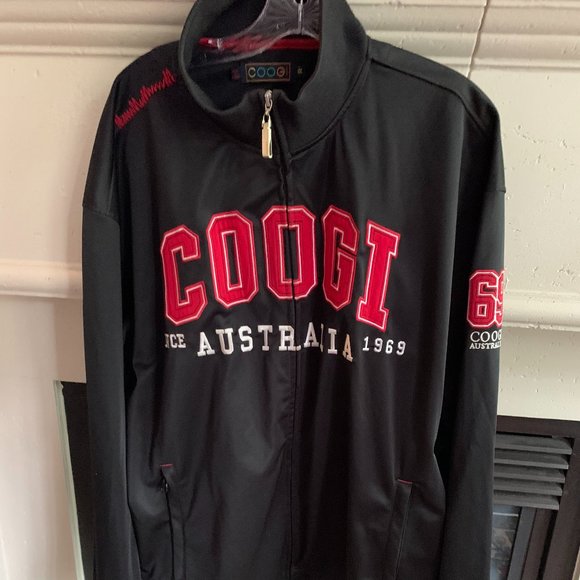 Coogi Australia Jacket Mens 2X Black Zip Embroidered Logo Athletic Wear Vintage